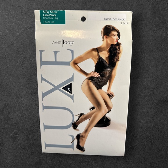West Loop Luxe silky sheer lace panty hose spandex leg size D off black - Picture 1 of 7